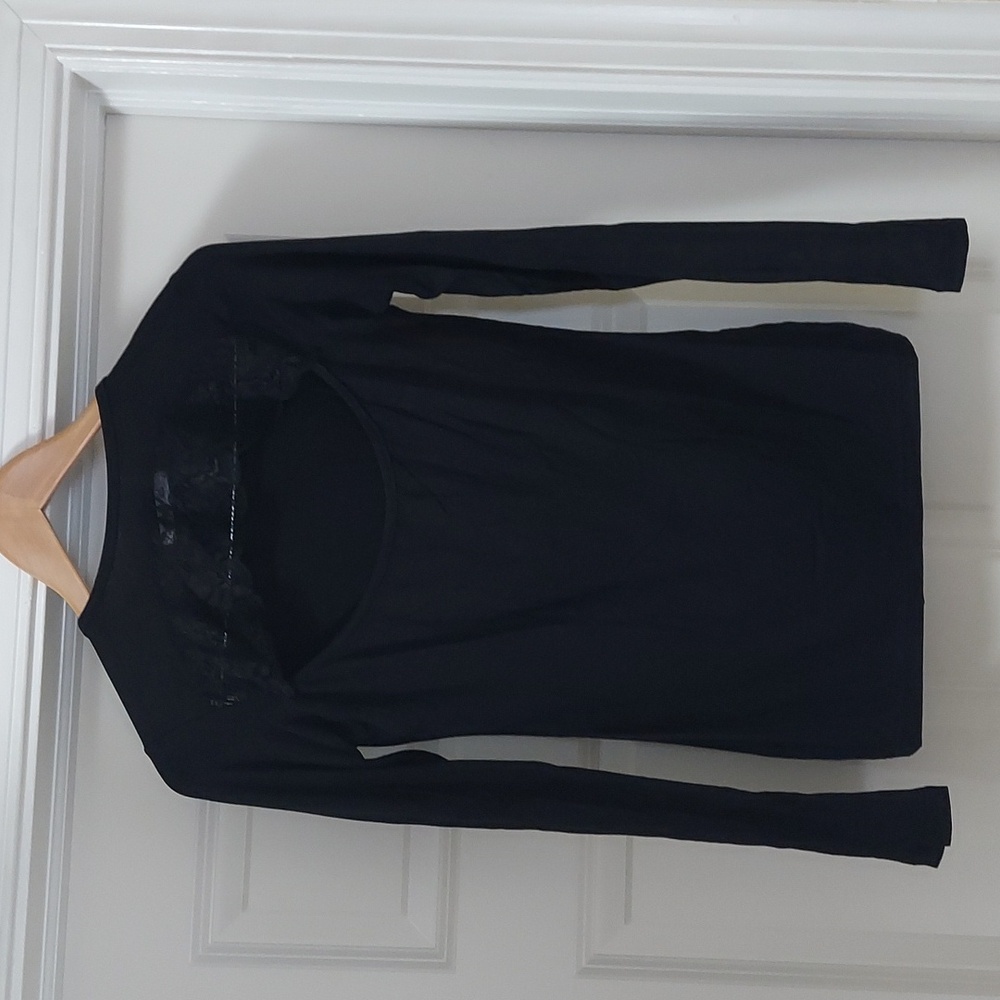 Bambino Mia XL black with lace neck line women's long sleeve shirt.